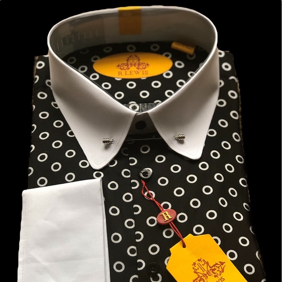 R. Lewis Shirts Premium Luxury Mens Bar Pin Collar Dress Shirts